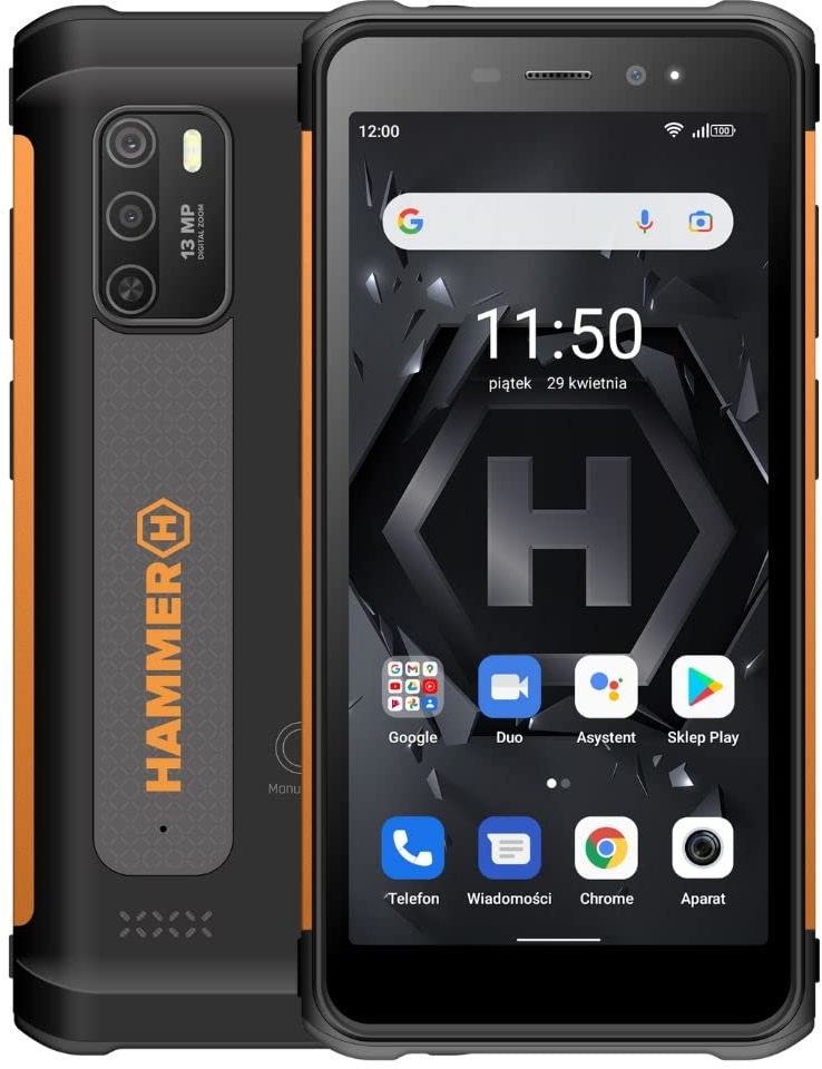 Hammer Iron 4 5,5“ IPS Outdoor Handy, IP68 Robustes Militär Smartphone Wasserdicht Stoßfest Staubdicht, Mega-Akku 5180mAh, Quadcore, Android 12, Dual SIM, 32GB Speicher, Dual SIM, GPS - Orange
