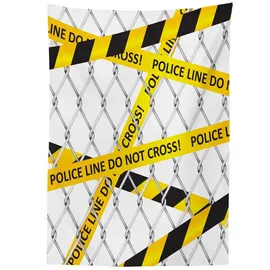 ABAKUHAUS Polizei Tischdecke, Tatort-Bands, Für den Inn und Outdoor Bereich geeignet Waschbar Druck Klar Kein Verblassen, 140 x 200 cm, Gelb und Schwarz