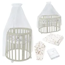 Waldin Babybett OWAL Kinderbett 7in1 mit Matratze, mitwachsendes Kinder-Bett