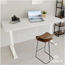 VESKA Höhenverstellbarer Schreibtisch (140 x 70 cm) - Sitz- & Stehpult - Bürotisch Elektrisch Höhenverstellbar mit Touchscreen & Stahlfüßen - Weiss/Weiss