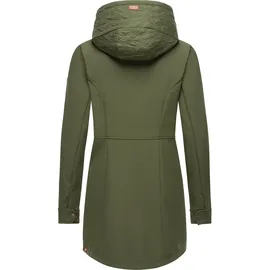 Ragwear Damen, Softshellmantel lange Übergangsjacke Outdoormantel mit Kapuze Ybela Olive24 Gr. L - L