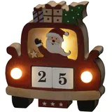 Konstsmide LED Holzsilhouette Santa im Auto mit Datumswürfeln, rot, 6H Timer, 3 warm weiße Dioden, batteriebetrieben, Innen, 2 x AAA 1.5V (exkl.) - 3272-550