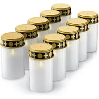 Bearware, LED Kerzen, 10x LED Grablicht, Wassergeschützt, Flackereffekt, 1 Monat Leuchtdauer, inkl. Batterien, Weiss/Gold (1x)