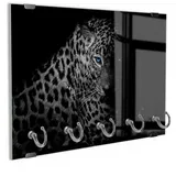 DEQORI Schlüsselbrett 'Leopard mit blauen Augen', (1 St), Schlüsselhalter Schlüssel Haken Schlüsselboard modern Schlüsselleiste schwarz