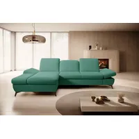 Goldstoff Ecksofa mit Schlaffunktion und Bettkasten - L-Form Sofa Beige/Grau, 1 Teile, Modernes Schlafsofa mit Sofakissen - Premium Couch Cord & L-Form