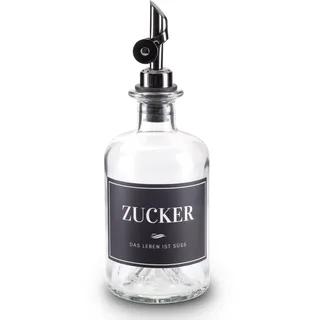 Lifestyle Lover Zuckerstreuer aus Glas 350ml Flasche, Dosierer aus Edelstahl, ideal für weißen braunen Zucker (ZUCKER)