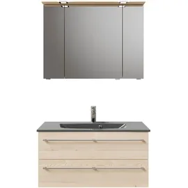Pelipal Serie 6025 3-tlg. 97 cm x 200 cm x 48 cm Waschtisch grau polar pinie quer NB