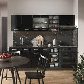 Vicco Küchenzeile R-Line 240 cm Schwarz Hochglanz