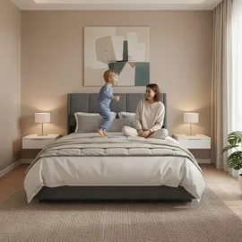 [en.casa] LED Polsterbett Tröstiar mit Matratze 160x200cm Anthrazit