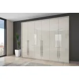 PLACES OF STYLE Kleiderschrank PLACES OF STYLE "Piano, inklusive Rahmen und Beleuchtung, soft-close-Funktion", beige (beige hochglanz), B:277cm H:226cm T:60cm, Spanplatte, Schränke, Kleiderschrank Drehtürenschrank, beige oder weiß, UV lackiert, Hochglanzfronten,