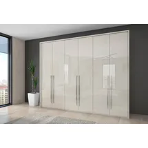 PLACES OF STYLE Kleiderschrank PLACES OF STYLE "Piano, inklusive Rahmen und Beleuchtung, soft-close-Funktion", beige (beige hochglanz), B:277cm H:226cm T:60cm, Spanplatte, Schränke, Kleiderschrank Drehtürenschrank, beige oder weiß, UV lackiert, Hochglanzfronten,