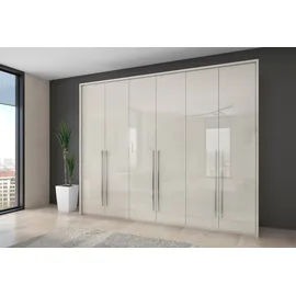 PLACES OF STYLE Kleiderschrank PLACES OF STYLE "Piano, inklusive Rahmen und Beleuchtung, soft-close-Funktion", beige (beige hochglanz), B:277cm H:226cm T:60cm, Spanplatte, Schränke, Kleiderschrank Drehtürenschrank, beige oder weiß, UV lackiert, Hochglanzfronten,