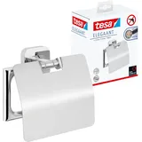 Tesa ELEGAANT Toilettenpapierhalter mit Deckel, verchromt - zur Wandbefestigung ohne Bohren, inkl. Klebelösung - 132mm x 135mm x 48mm
