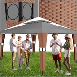 tectake® Rattan Gartenpavillon, 4 x 3 m, Doppeldachsystem, inklusive Heringen