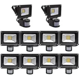 10pcs 20W LED Strahler Fluter Spot Außenstrahler Flutlich mit Bewegungsmelder,Greenmigo Warmweiß Wandstrahler Schwarz Aluminium IP65 Wasserdicht ... - Schwarz