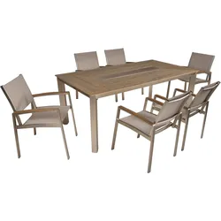 Garten-Essgruppe GARDEN PLEASURE "FLORENCE", braun, Aluminium, Sitzmöbel-Sets, Stühle stapelbar, geeignet für 6 Personen