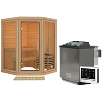 Karibu Sauna Yuma - Massivholzsauna mit Eckeinstieg 38 mm
