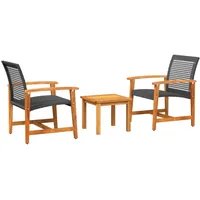 vidaXL 3-tlg Bistro-Set Schwarz Poly Rattan und Akazienholz