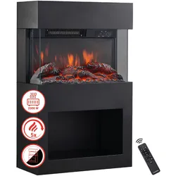 KAMINIO Elektrokamin HENRI - Elektrischer Kaminofen mit Heizung, 3D-Flammeneffekt, Holzfach, Fernbedienung - Schwarz