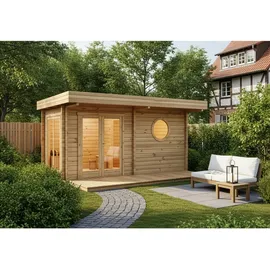 FinnTherm Gartensauna Enns-70 Naturbelassen 508 cm x 354 cm Wandstärke, 70 mm