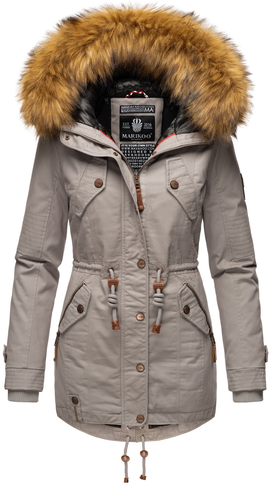 MARIKOO Damen Wintermantel stylischer Winterparka mit abnehmbarem Kunstfell Laviva Princess