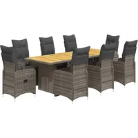 vidaXL 9-tlg Garten-Bistro-Set mit Kissen Grau Poly Rattan Modell 19