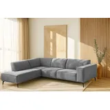 PLACES OF STYLE Ecksofa PLACES OF STYLE "Lorcan, Breite 275 cm, weiches Sitzgefühl", grau, B:275cm H:77cm T:210cm, 100% PES, Sofas, Ecksofa, Massivholz- oder Metallfüße, Lederoptik, Struktur, Chenille, Boucle