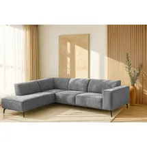 PLACES OF STYLE Ecksofa PLACES OF STYLE "Lorcan, Breite 275 cm, weiches Sitzgefühl", grau, B:275cm H:77cm T:210cm, 100% PES, Sofas, Ecksofa, Massivholz- oder Metallfüße, Lederoptik, Struktur, Chenille, Boucle