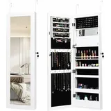 120cm Schmuckschrank Mit Ganzkörperspiegel Und Eingebautem Schminkspiegel, Schmuck Spiegelschrank Für Ringe, Kettenhaken Und Ohrringe Weiß - Costway