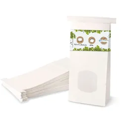 BIOZOYG 400 Stück Kraftpapiertüten 11,5 x 7 x 24,5 cm, Größe M, weiß, Papiersäckchen, Blockbeutel, mit Fenster, Papier-Geschenktüten mit Clip