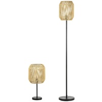 Homcom 2er-Stehlampenset mit Tischleuchte, 1 Stehlampe, Stehleuchte und Tischlampe Set mit E27 Sockel, Leinen-Lampenschirm für Wohnzimmer,