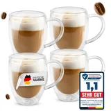 Lemontree 4er Set Latte Macchiato Gläser 350ml - doppelwandige Gläser mit Henkel - Design Kaffeetassen - Teegläser hitzbeständig, Cappuccino Tassen aus Borosilikatglas