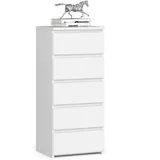 Akord Kommode CL5 40 cm | 5 Schubladen | Schrank | für das Wohnzimmer | für das Schlafzimmer | B40 x H92 x T35 cm | Gewicht 21,9 kg | Weiß/Weiß