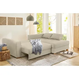 luma-home schönes für dein zuhause Dauerschlaf-Ecksofa mit Federkernpolsterung 288x186 cm, Federkern Bettkasten, Ottomane beidseitig montierbar, Cord Beige Grau / 15154