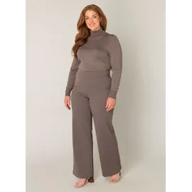 Base Level Curvy "Arah", Damen, Gr. 48, Länge 32, grau (schwarz taupe), Web, Obermaterial: 97% Polyester, 3% Elasthan, unifarben, loose fit extralang, Hosen Treggings, mit elastischem Bund