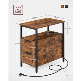 VASAGLE Beistelltisch rechteckig Spanplatte braun 35,0 x 60,0 x 61,0 cm, 1 St.
