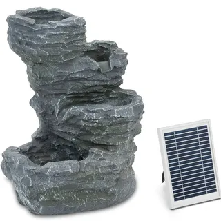 Hillvert Solar Gartenbrunnen - Steinkaskade 4 Ebenen - LED-Beleuchtung