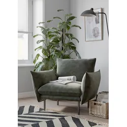 Sessel ANDAS "Stine Cocktailsessel", grün (dunkelgrün), B:96cm H:86cm T:86cm, Struktur (100% Polyester), Struktur weich (85% Polyester/15% Nylon), Samtoptik (100% Polyester), Sessel, Besonderes Design durch Kissenoptik und Keder, by Morten Georgsen