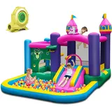 Einhorn Aufblasbare Hüpfburg mit 680 W Gebläse, Wasserpark mit Planschbecken & Rutsche & Springbereich, Spielburg mit Reparaturset & Tragetasche,...