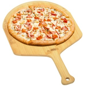 Mimiuo pizzaschaufel aus Bambus, Pizzaschieber mit Faltbarer Holzgriff für einfache Lagerung , Schneidebrett für Gemüse und Obst