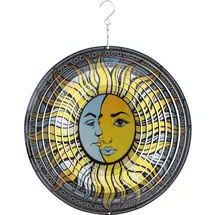 Invento Kinetic Art Metal Hanging Wind Spinner: 3D Sun & Moon