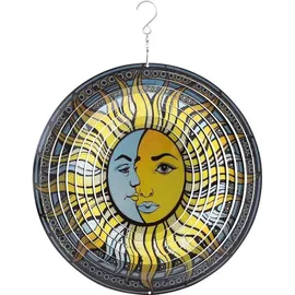 Invento Kinetic Art Metal Hanging Wind Spinner: 3D Sun & Moon