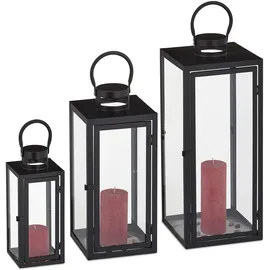 Relaxdays Laterne Metall 21 x 21 x 63 cm 3er Set schwarz