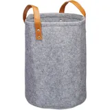 Relaxdays Wäschekorb Filz, Tragegriffe aus PU-Leder, 28 l Aufbewahrungskorb Kinderzimmer, Bad, HxD 45 x 30 cm, anthrazit, 1 Stück
