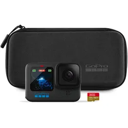 GoPro Kamera HERO12 - erlebe unglaubliche Bildqualität, inkl. SanDisk microSDKarte mit 64 GB + Transporttasche - schwarz