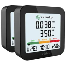 Infactory 2er-Set Akku-Messgeräte für TVOC, mit CO2-Anzeige, Thermo-/Hygrometer