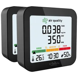 Infactory 2er-Set Akku-Messgeräte für TVOC, mit CO2-Anzeige, Thermo-/Hygrometer