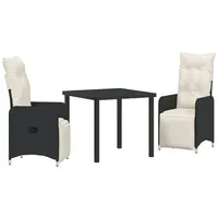 VidaXL 3-teiliges Garten-Dining-Set mit Kissen Schwarz Poly-Rattan