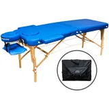 Zen Basic III Massageliege klappbar & Mobile Massagetisch aus Holz, stabile Massagebett - Massagebank höhenverstelbar, Tattoo & Kosmetikliege, Behandlungsliege mit Kopfteil, Armstütze & Tasche (Blau)