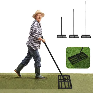 YARDIN Rasen Rakel Lawn Rasen Nivellierrechen, Metall Rasenwerkzeug Nivellierung von Sand Boden, Levelingrake Flächenebner für Garten Hinterhof Golfplatz(25x50cm)